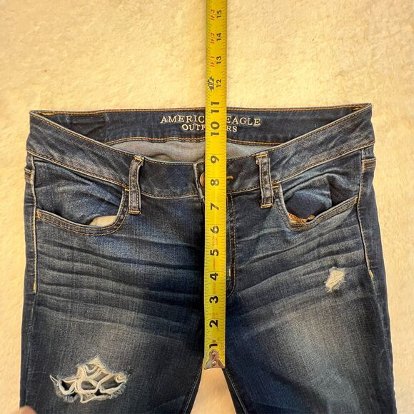 American Eagle Outfitter Women Blue Jean Jeggings Sz 8 Regular Distressed Ripped - Picture 5 of 6